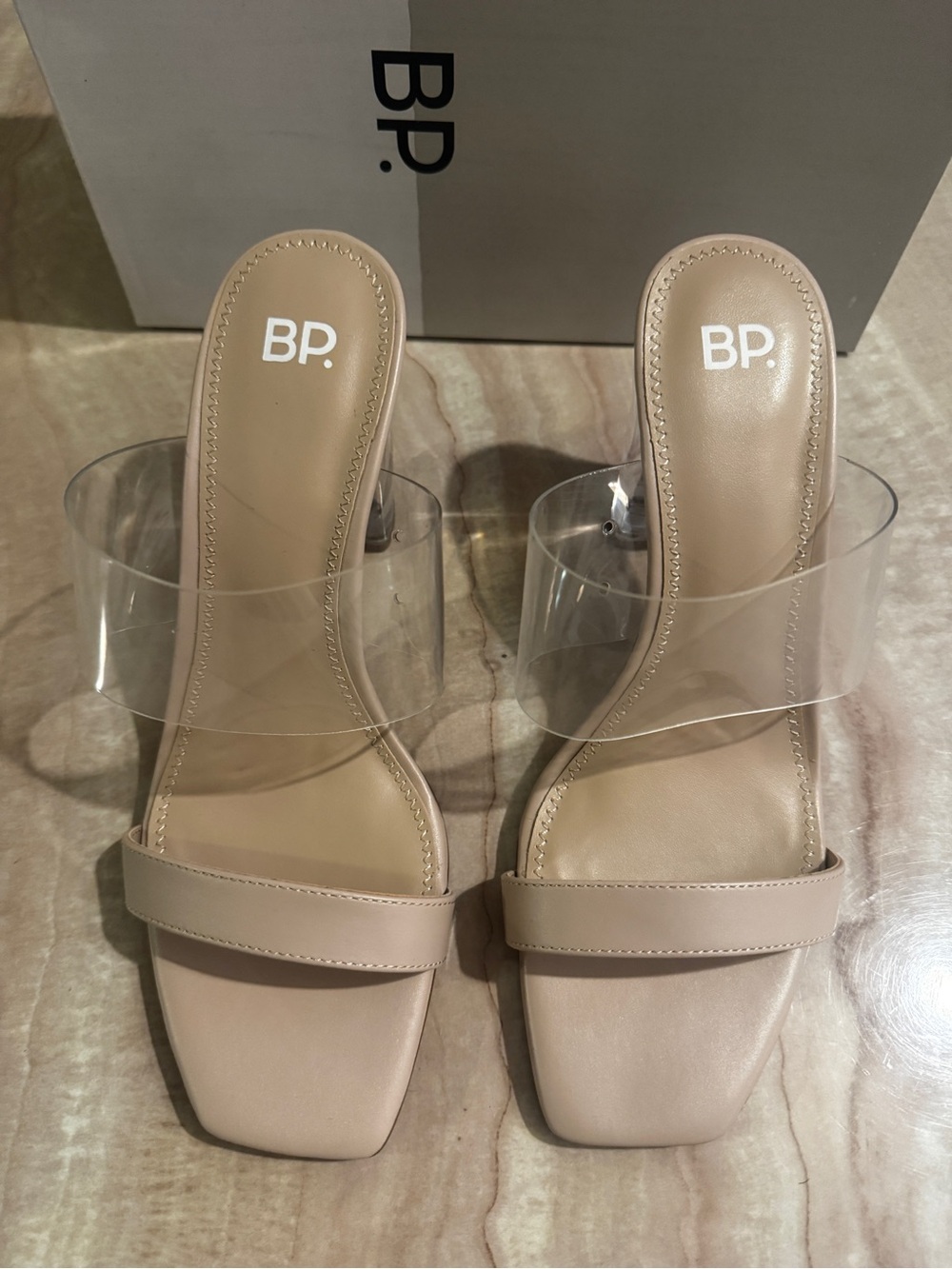 BP Women's Nude Clear-Strap Slide Sandals, NEW